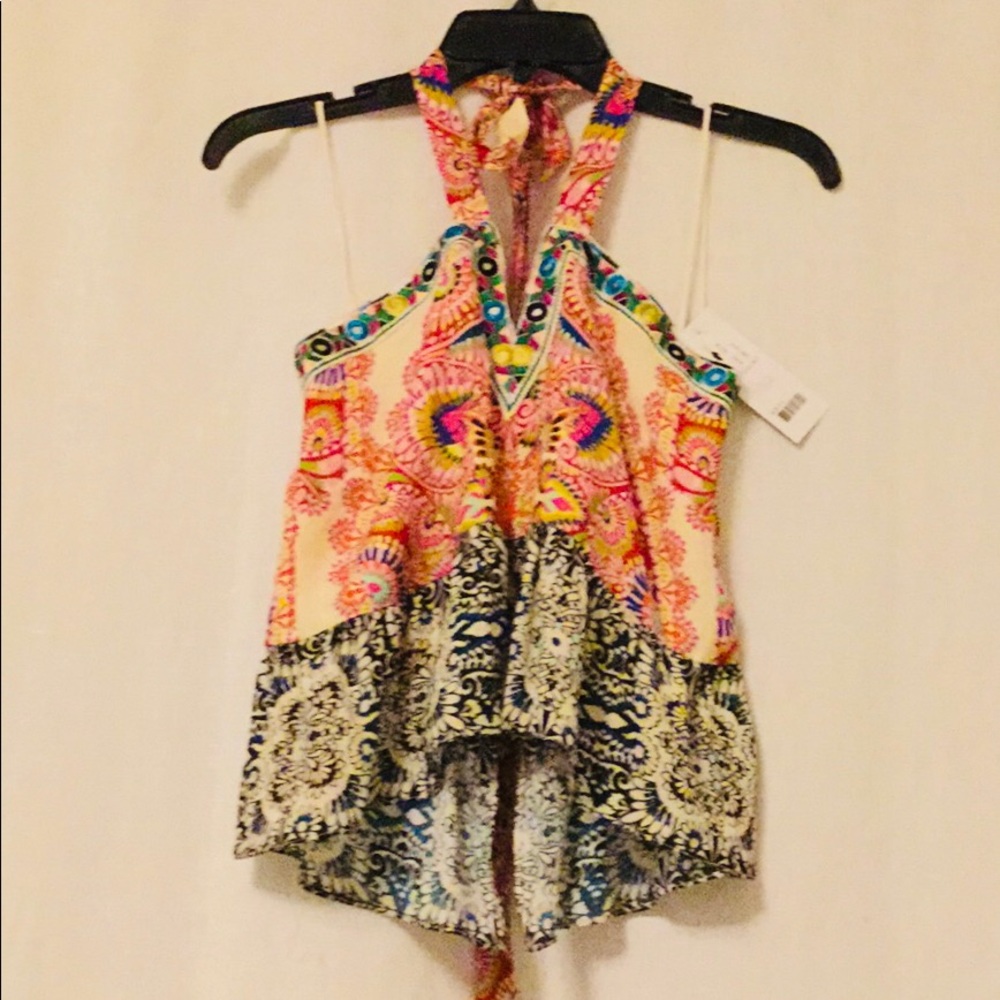 NICOLE MILLER COLORFUL HALTER SILKTOP